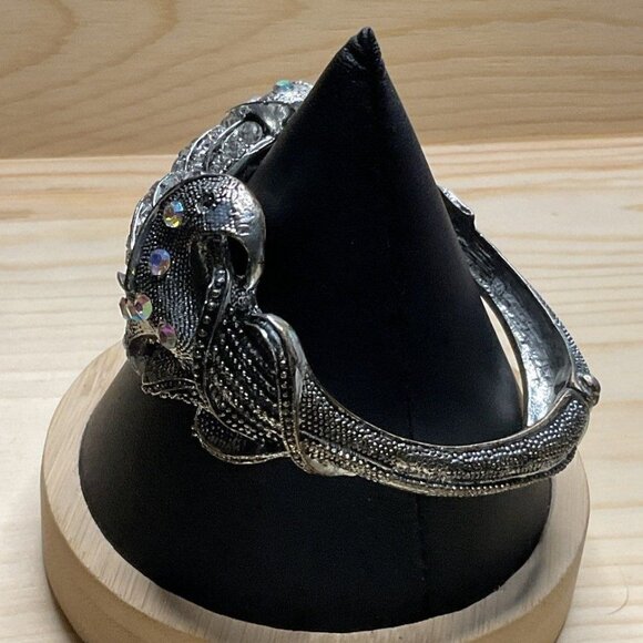 Exotic Tulip Lily Unique Statement Silver Tone Rhinestone Hinged Bangle Bracelet - Picture 4 of 8